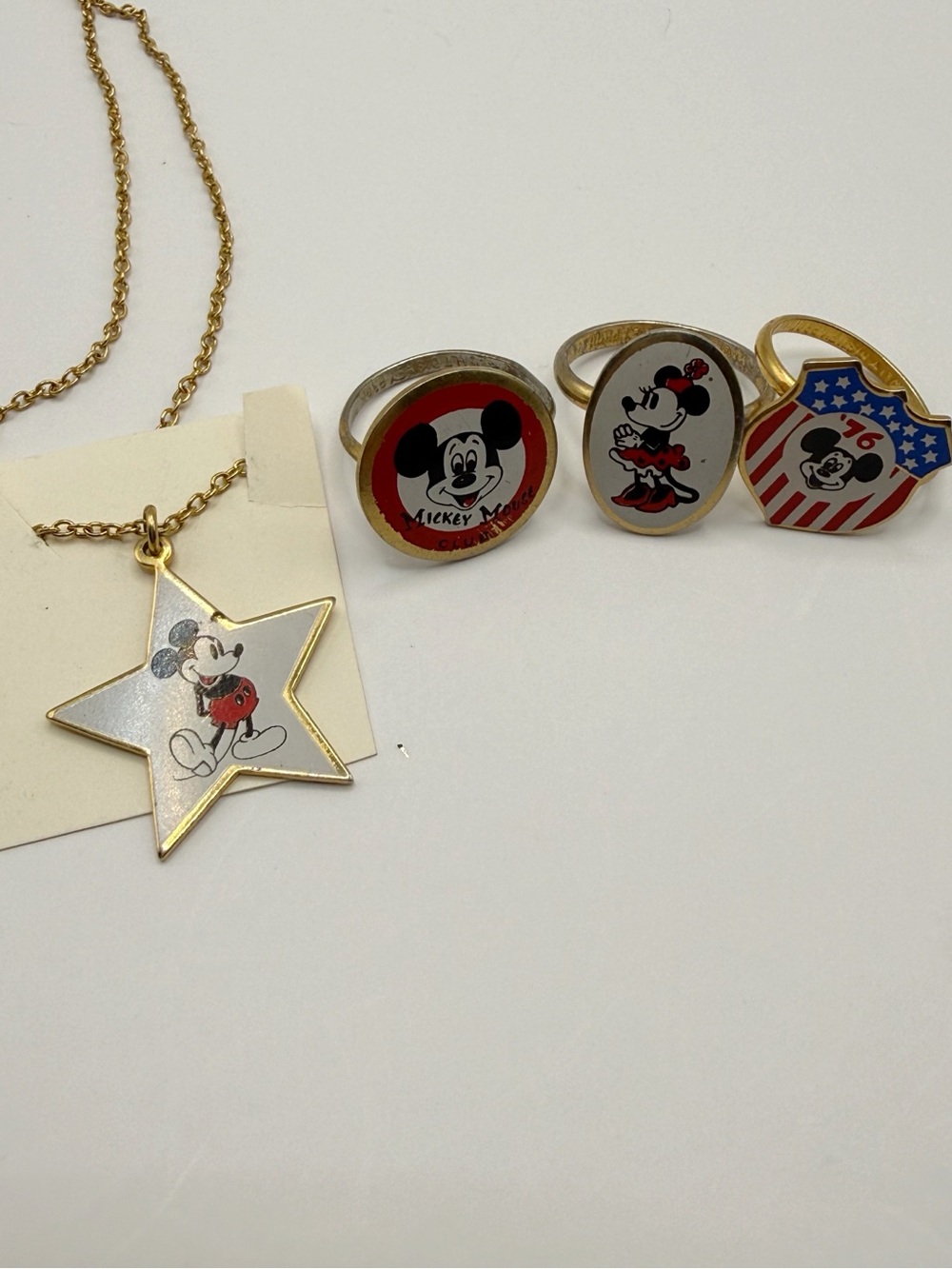 Vtg Walt Disney Productions Jewelry Lot Mickey Minnie Mouse Rings Star Necklace